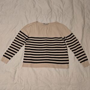 Zara Striped Cream and Black Women's Sweater